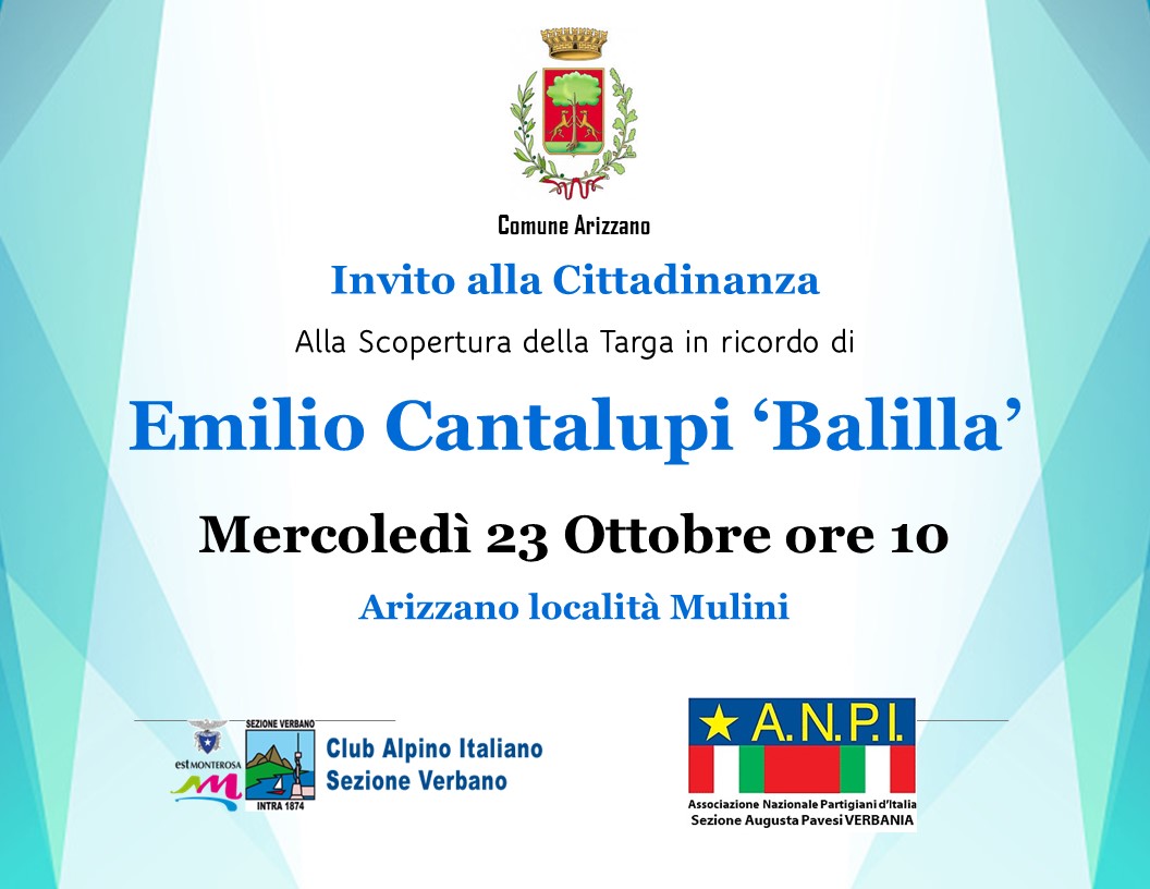 Invito all'inaugurazione con stemma comunale e loghi CAI e ANPI