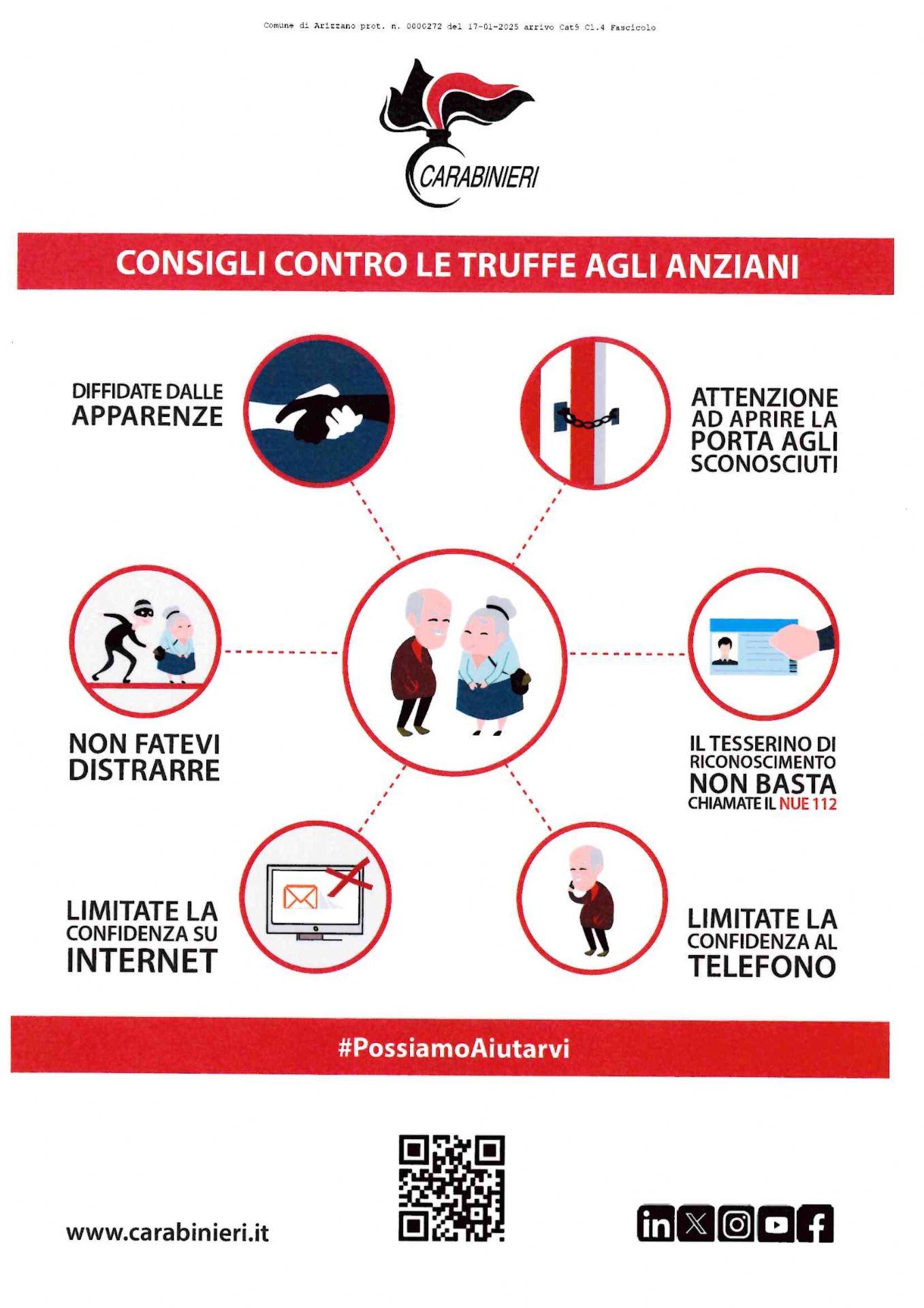 locandina dei carabinieri con suggerimento contro le truffe