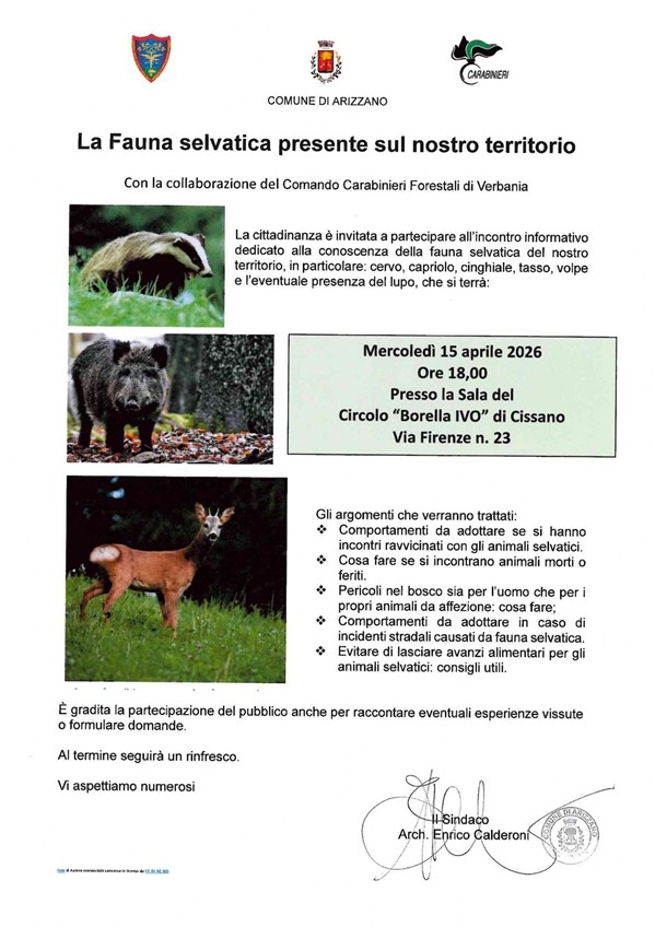 Volantino con riportato testo descrizione e foto tasso, foto cinghiale e foto capriolo