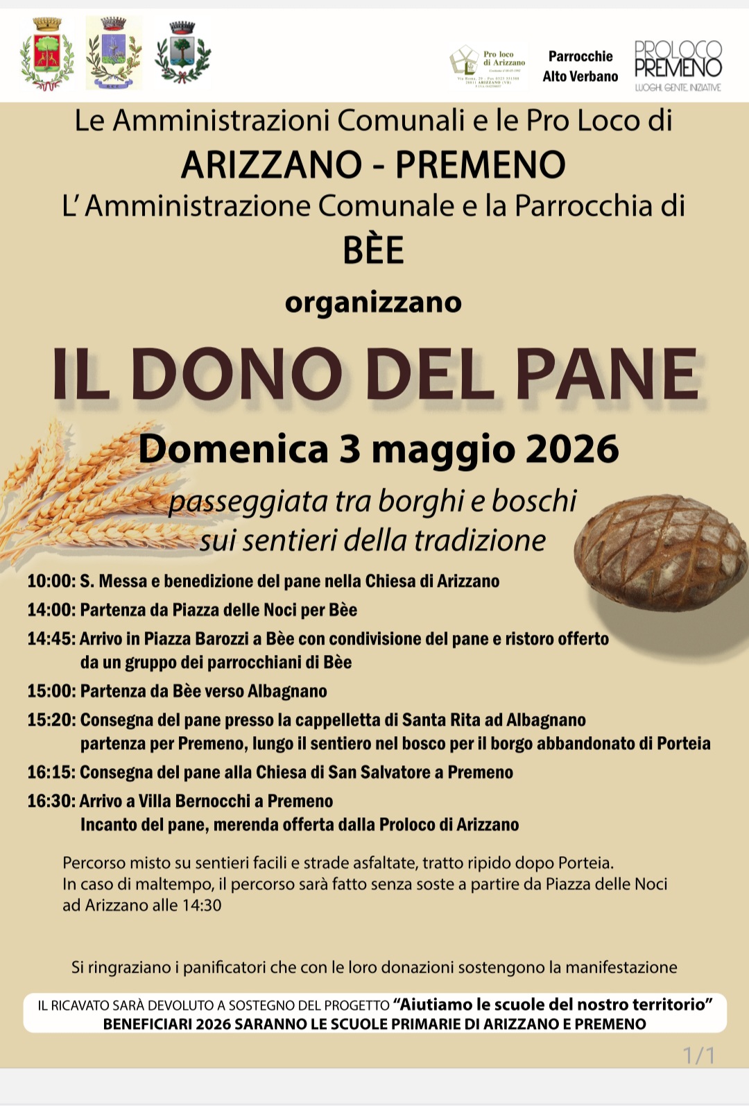 Delle spighe e una pagnotta con il programma della giornata