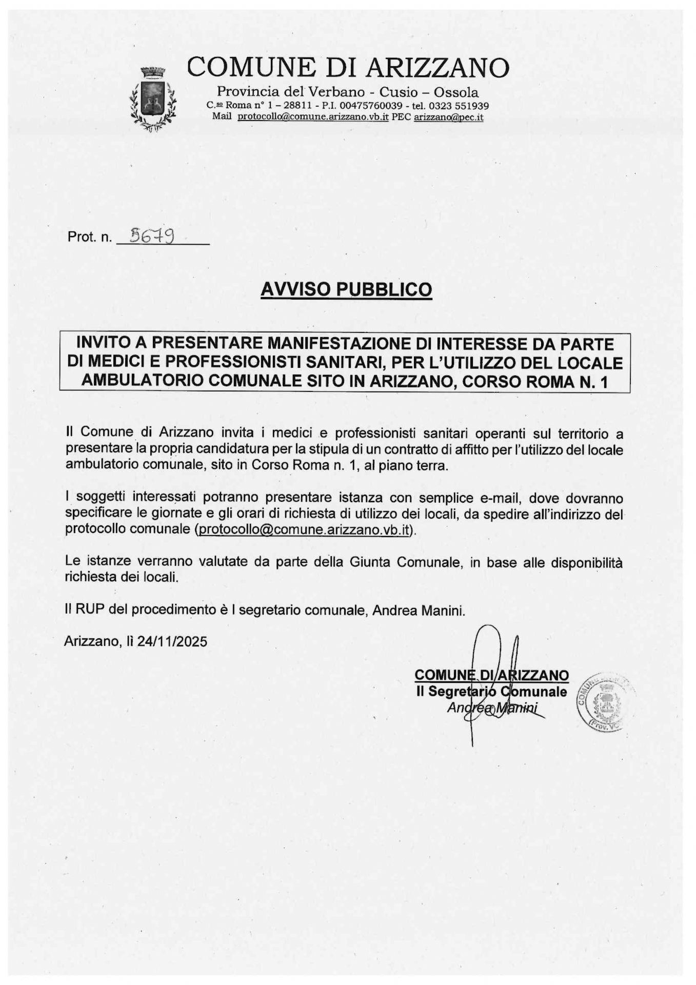 scansione dell'avviso pubblico protocollo n. 5679