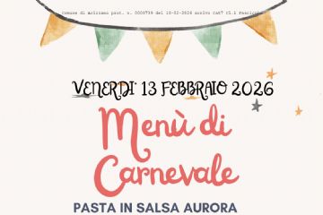 menù di carnevale sopra indicato con sul fondo mascherina rossa