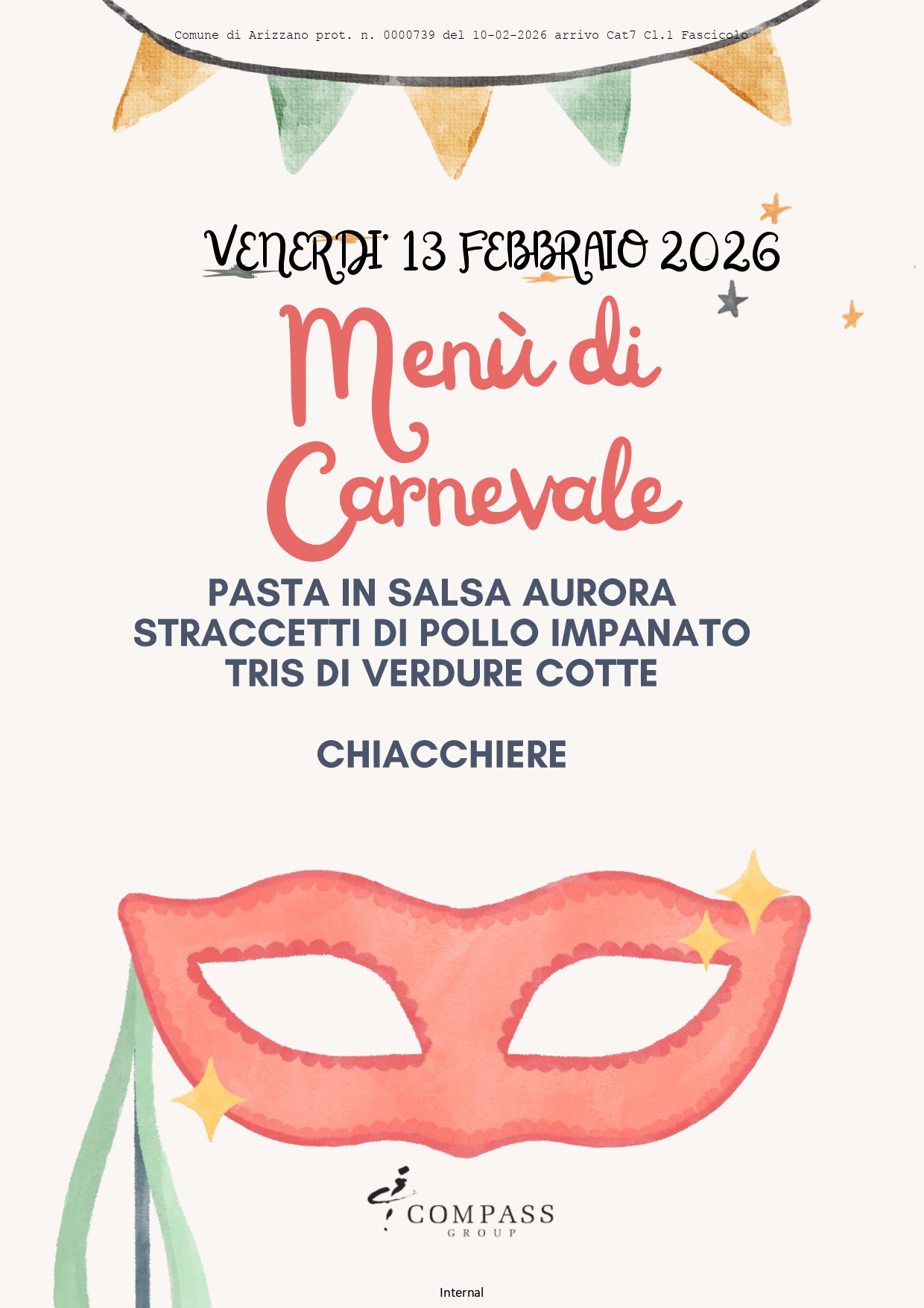menù di carnevale sopra indicato con sul fondo mascherina rossa
